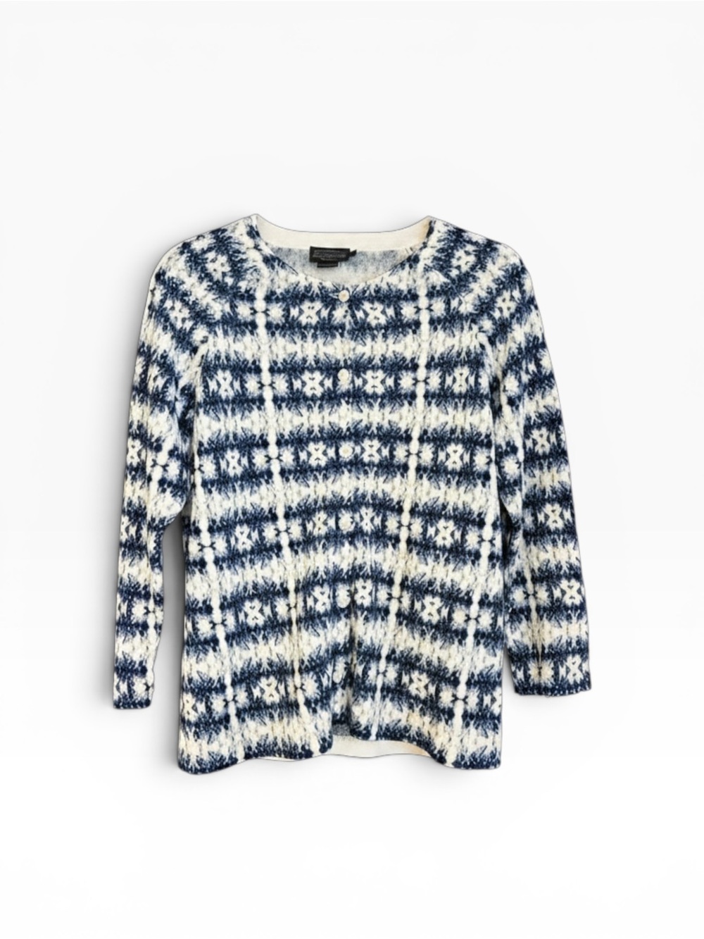Pendleton Women's M Cotton Knit Diamond Geometric Cardigan Sweater Blue White
